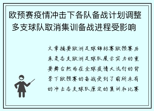 欧预赛疫情冲击下各队备战计划调整 多支球队取消集训备战进程受影响